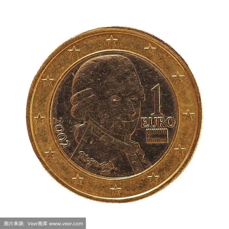 1欧元硬币,欧盟,奥地利孤立的白色