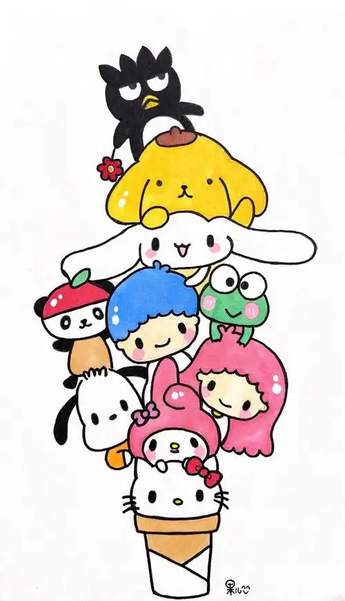 简单线稿加上色—hello kitty一家家 - 堆糖,美图壁纸兴趣社区