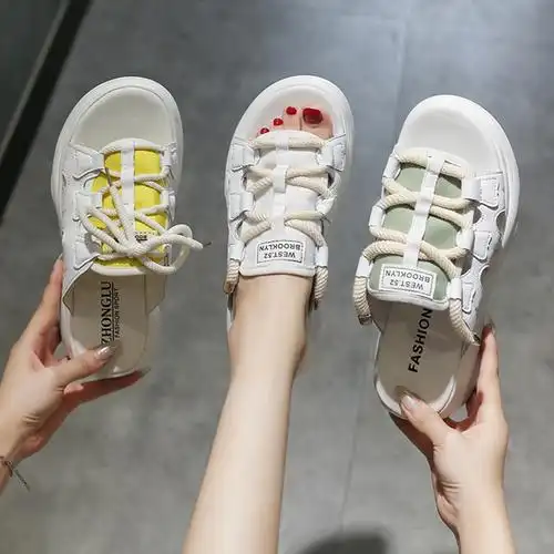 拖鞋女2021夏季新款百搭时尚外穿松糕厚底凉拖网红懒人软底小白鞋
