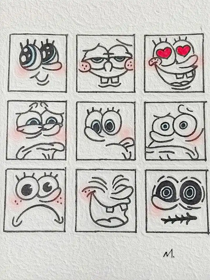 海绵宝宝表情九宫格#手绘 #爱画画的小朋友 #海绵宝宝 #海 - 抖音