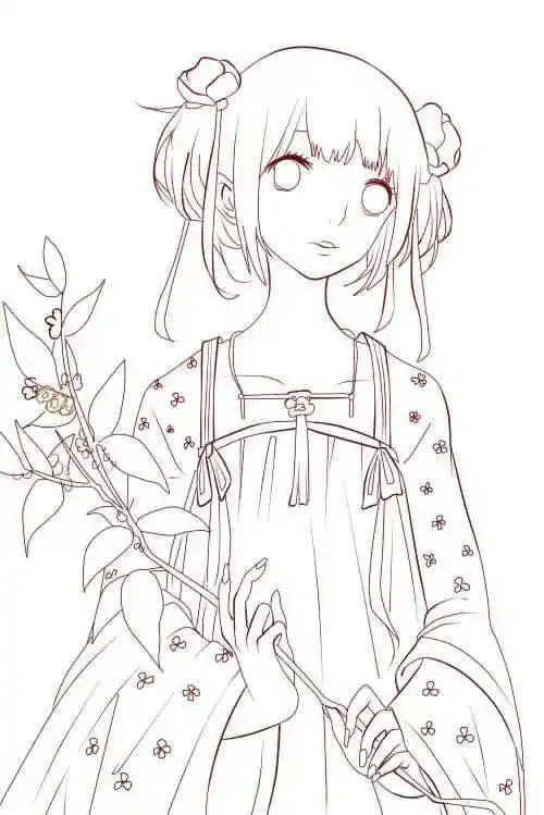 黑白线稿古风美人线稿素材临摹素材