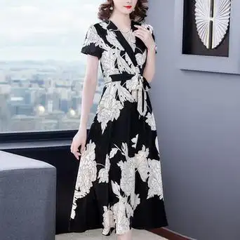 夏天法式雪纺连衣裙子女装夏装2022年新款高端夏季显瘦气质中长裙