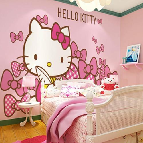 粉色卡通hellokitty猫儿童房墙纸公主房女孩卧室背景婴儿少女心