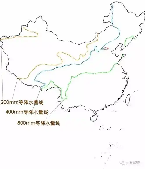 全国重要等降水量线示意图|制图-公子羽/大地理馆