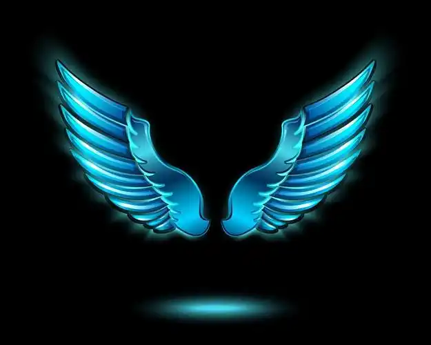 蓝色发光的天使翅膀与金属发光和阴影符号矢量插图图片下载