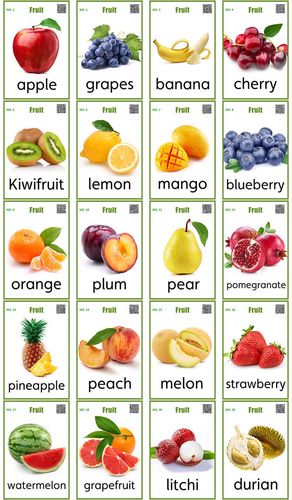 水果认知英语汉字卡片彩图防水闪卡26张幼儿园早教闪卡