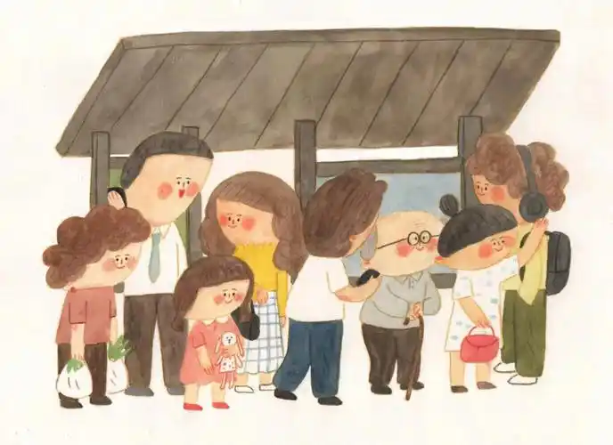 儿童插画公交车站台