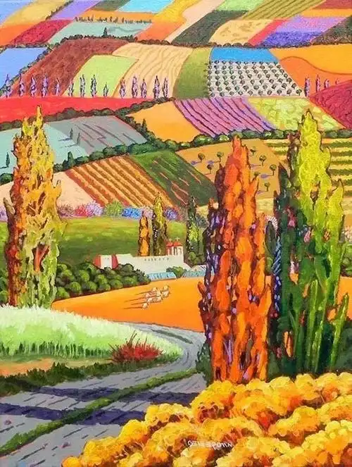 用平涂技法,把乡村田野描绘的美轮美奂,独特诗意的景色让人神往!