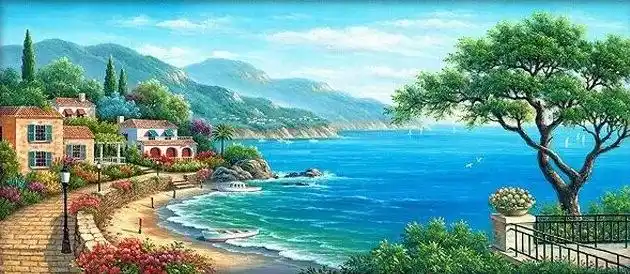 钻石画diy外贸海边别墅风景魔方圆钻满钻厂家批发一件代发