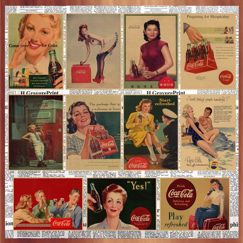 可口可乐广告海报饭店酒吧咖啡厅复古牛皮怀旧纸海报创意招贴画