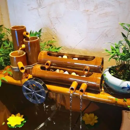 水循环流水器水缸造景摆件自循环鱼缸上的竹排竹筒过滤水循环系统