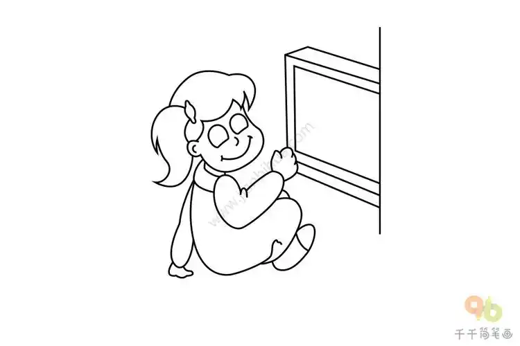 看电视的小女孩简笔画图片