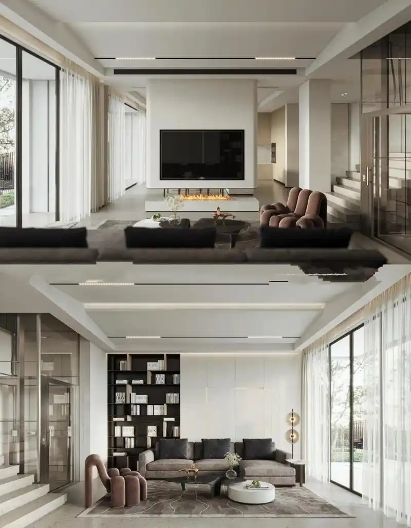 悬浮电视墙 悬空"壁炉",这是极简该有的样子 悬浮电视背景墙 悬空"