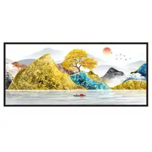 自粘北欧现代简约3立体客厅装饰画沙发背景墙山水画墙纸壁画 背靠金山