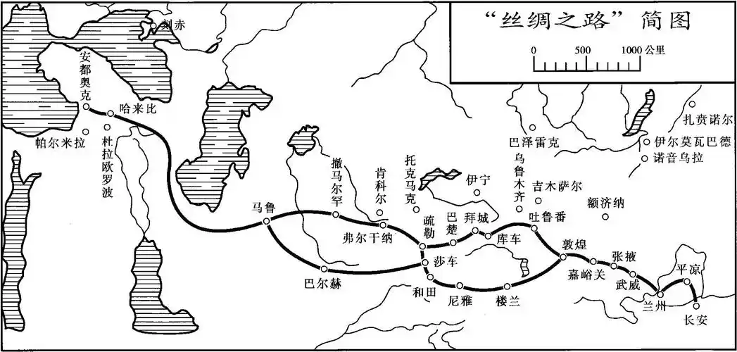 国内丝绸之路示意地图