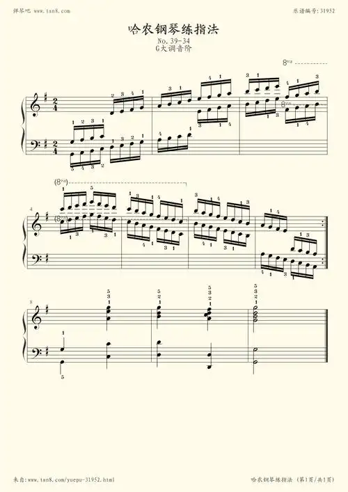 钢琴谱:哈农钢琴练指法39(g大调音阶)