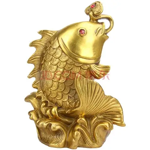 厚德居 黄铜如意鱼家居装饰摆件铜钱鲤鱼工艺创意摆设