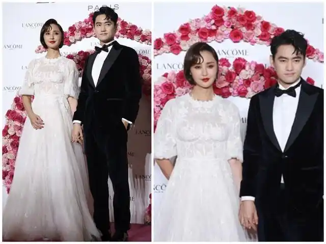 张歆艺的裙子隆重,大袖子也很能遮肉,但和老公同款的半括号发型,实在