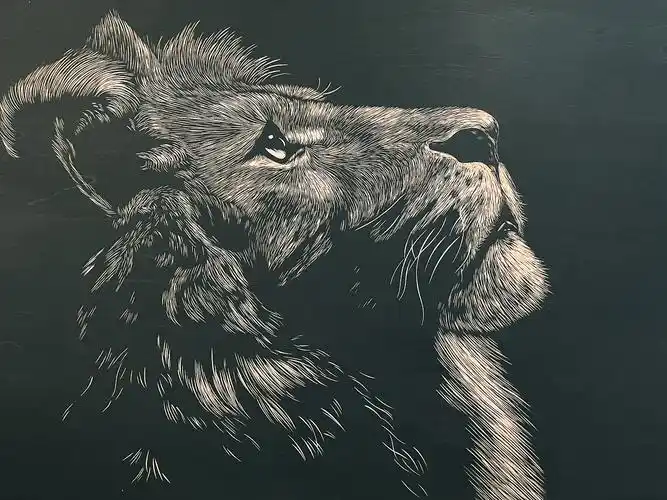 手工雕刻黑白木刻版画狮子