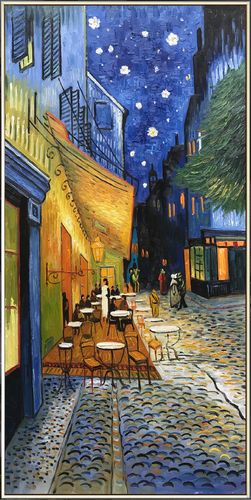 梵高夜间间的咖啡馆竖版手绘玄关过道装饰壁画油画