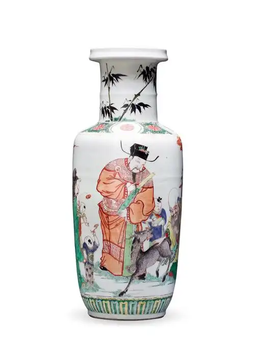 清康熙五彩三星人物捧槌瓶