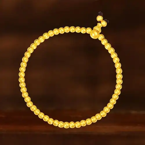 世嘉珠宝古法黄金手链男女女款足金圆珠金珠手饰