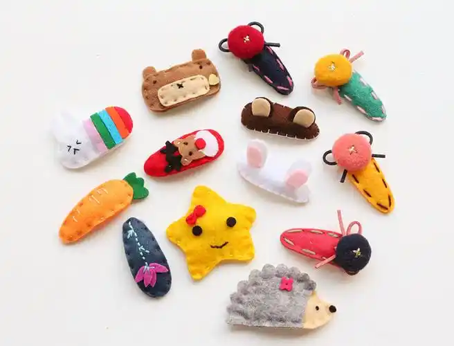 可爱韩国儿童女童头饰品卡通手工毛毡布发夹宝宝bb夹跳板夹发卡 驼色