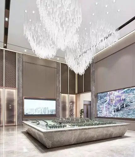 沙盘区工而有意的手法和剥离水云的诗意,显映的是弘阳隋塘售楼处稳重