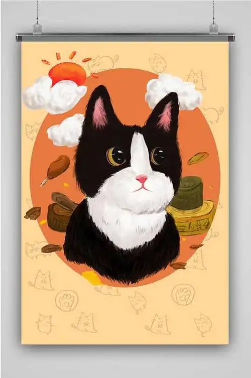 猫咪创意卡通插画宣传海报-众图网