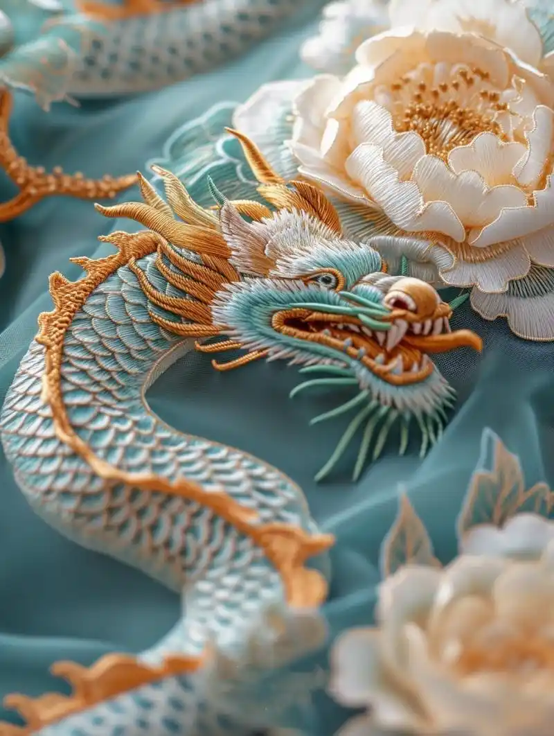 龙系列:非遗粤绣·珍珠绣龙  粤绣作品早早就与西洋风格融合,它巧妙地