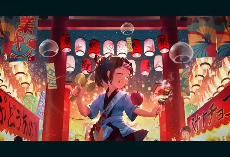 夏日祭开心的少女4k插画