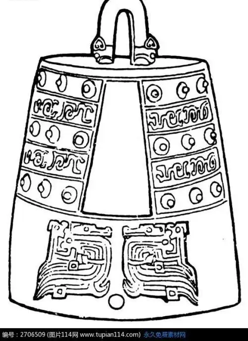 挂着铜钟的树简笔画