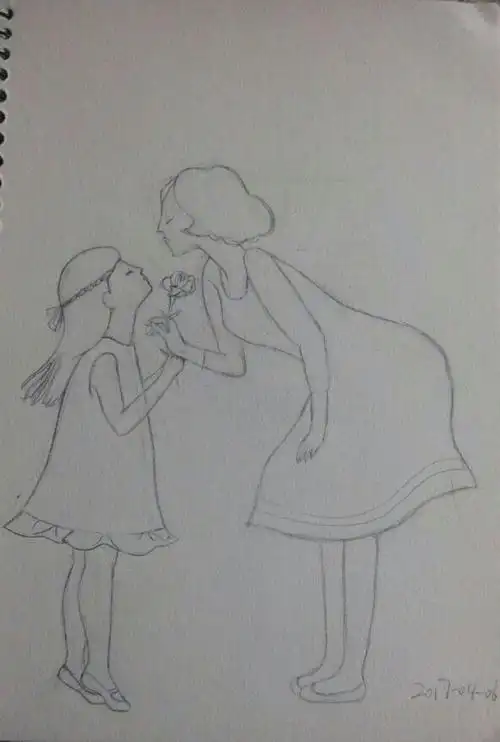 母女温馨线稿插画