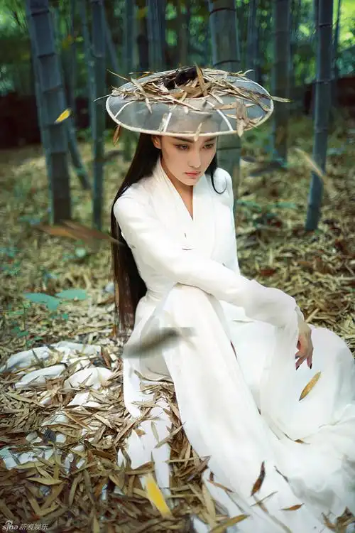 一袭白衣置身竹林一时丰神俊朗一时妩媚英姿