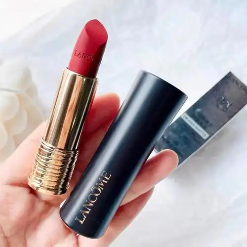 lancome兰蔻菁纯丝绒雾面唇膏小蛮腰196胡萝卜色哑光口红黑管