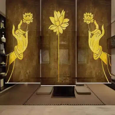 禅意卷帘佛手金莲半透景佛堂隔断帘新中式挂式屏风玄关软隔断窗帘