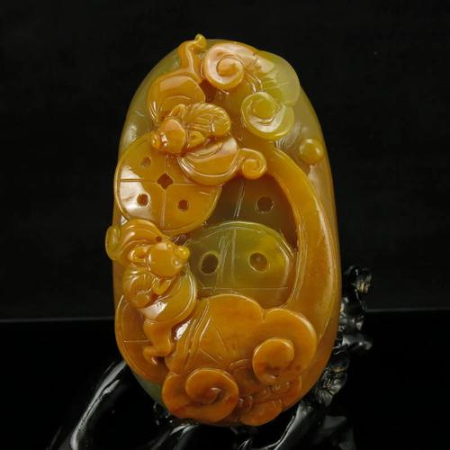 一口价 云南天然俏色黄龙玉精工精雕拍卖把件福在眼前 送证书包邮