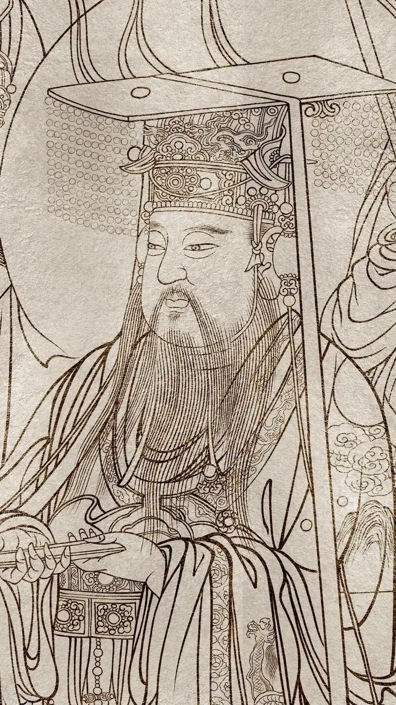 永乐宫壁画八大主神之南极长生大帝白描着色.#图文种草机 #图 - 抖音