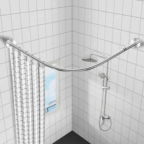 免打孔伸缩杆l型u型加厚防水防霉隔断浴室浴帘杆弧形转角 浴帘套装