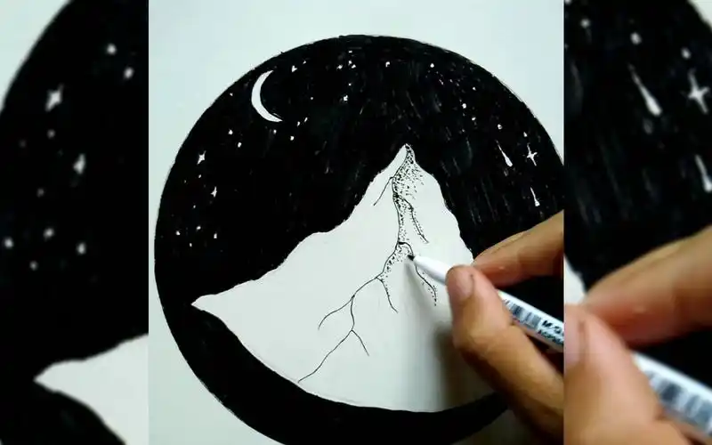 画画日常 黑白画 星空 夜空中最亮的星