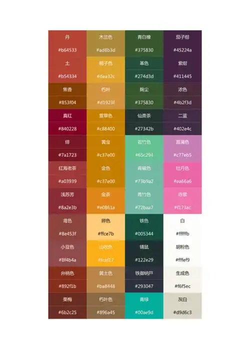 颜色名称颜色对照表