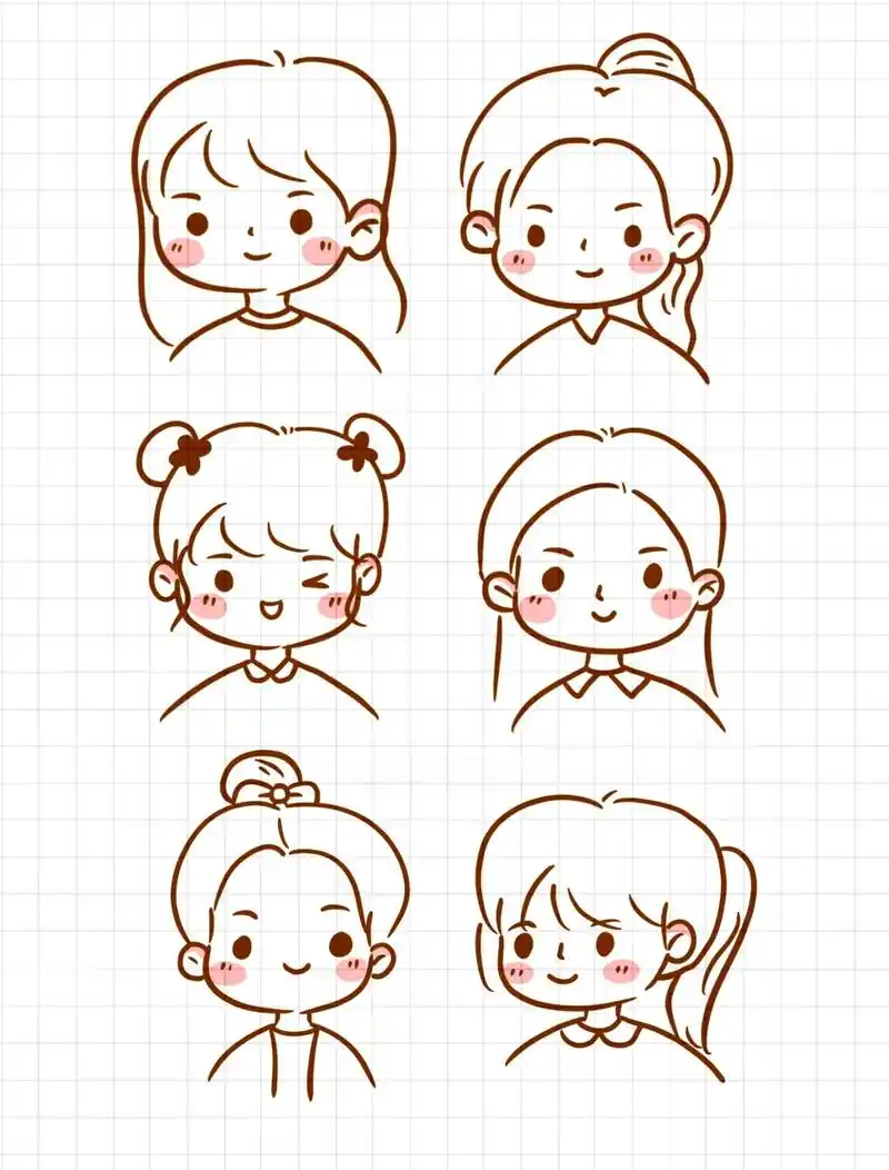 简笔画|可爱简单易学的人物头像女孩头像 零基础绘画|简笔画教程|黑白