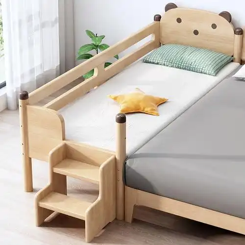 实木儿童床带护栏小床拼接床男孩女孩定制加宽拼接大床宝宝婴儿床