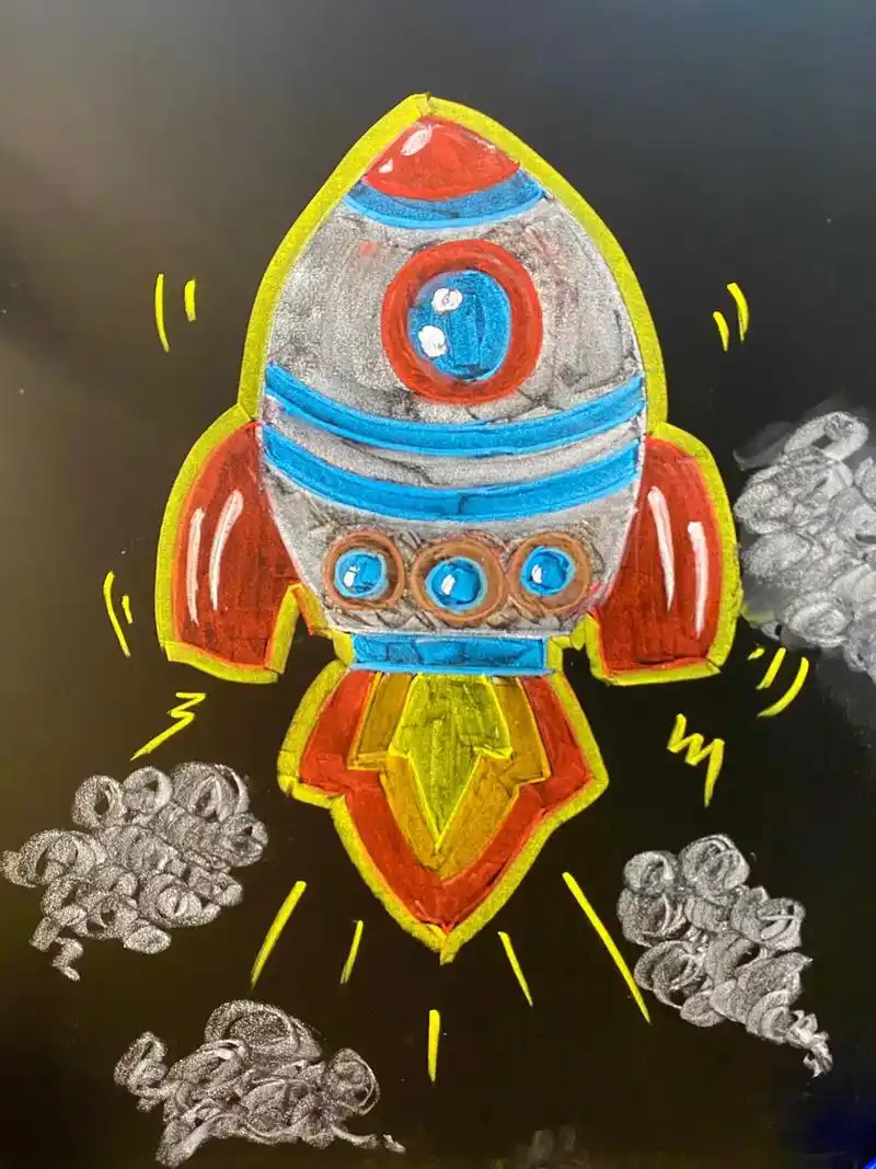 火箭粉笔画 科幻画黑板报素材.#粉笔画 #一起学画画 #一学 - 抖音