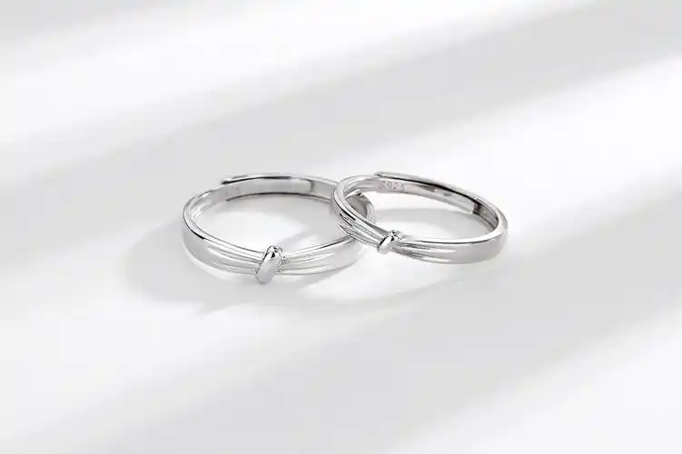 s925纯银 双生结情侣戒指一对ins简约质感立体设计素圈对戒送女友