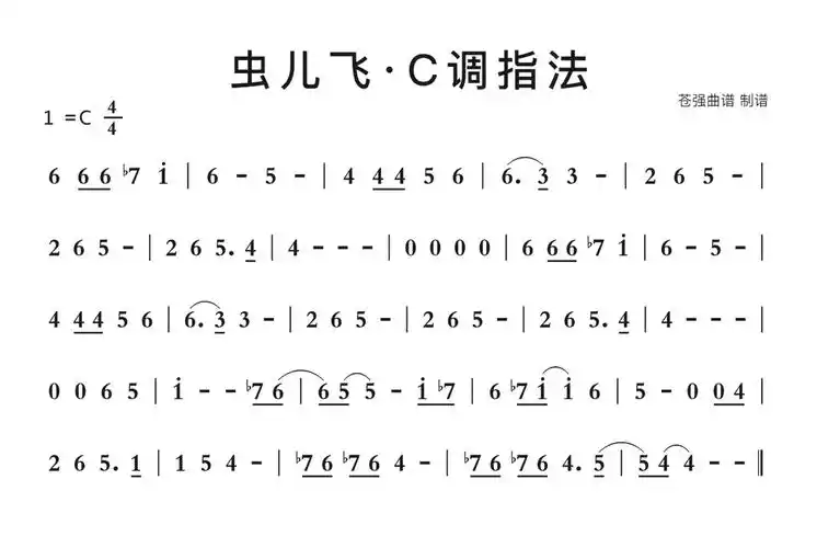 虫儿飞c调指法简谱