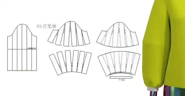 流苏袖3d制版纸样裁剪太阳荷叶褶圆袖style3d制版d制版肘省分割碎褶袖