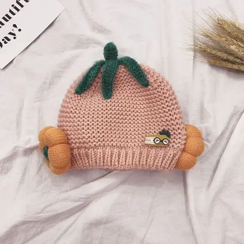 秋冬宝宝针织帽毛线帽男女儿童可爱南瓜套头帽保暖护耳帽子代发