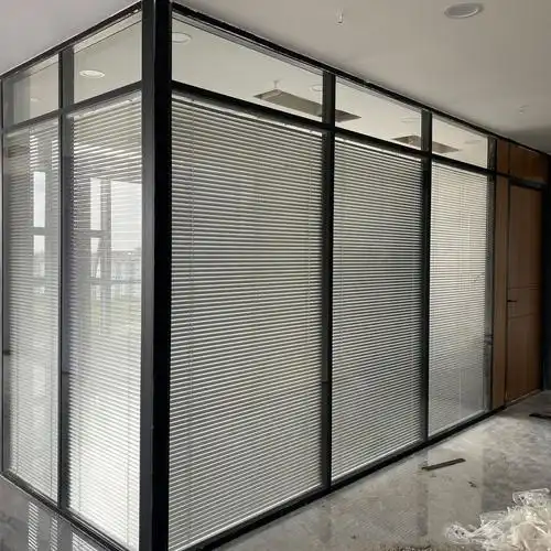 办公室玻璃隔断铝合金钢化玻璃隔墙百叶帘办公隔间双层玻璃高隔断