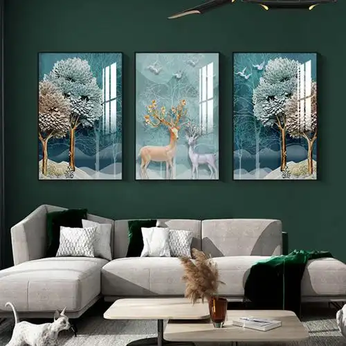 北欧客厅装饰画三联画沙发背景墙挂画现代简约大气壁画餐厅卧室画立体